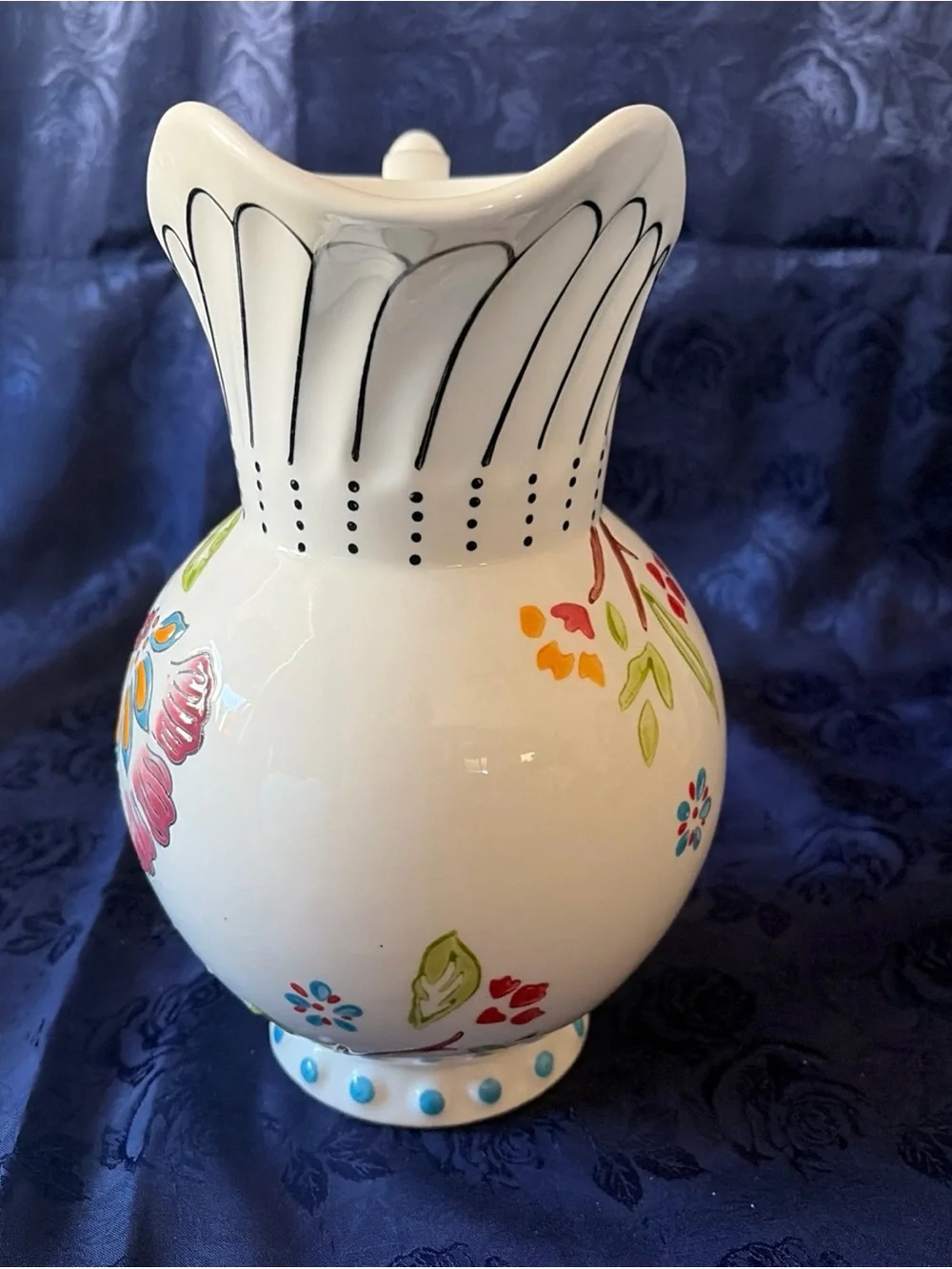 Dutch Wax 9”-2 Quart Ceramic Pitcher W/Flower Print